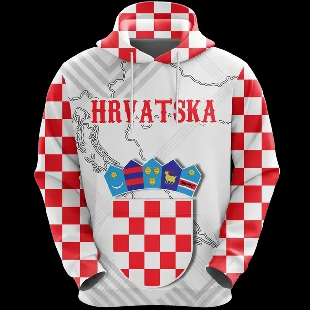 

2024 3D Printing Latest Croatian Art Unique Men's Hrajuku Street Apparel Casual Hoodie/Zipper/hoodie