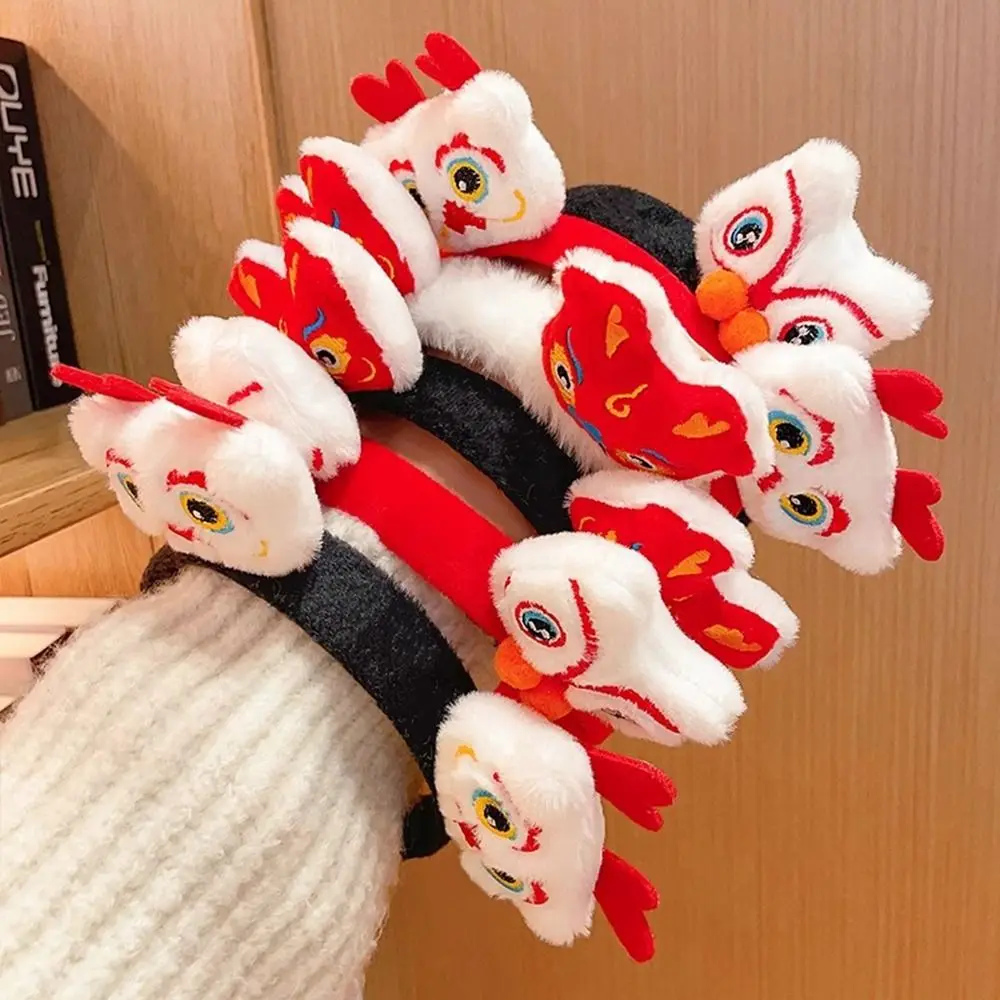 Red Hairband 2024 Happy New Year Headband Lion Dance Cartoon Dragon Doll Headband Child Headwear New Year Headwear