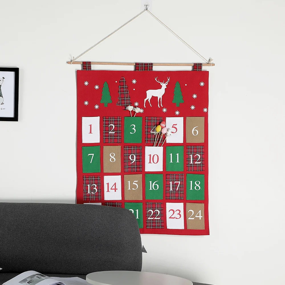 

Plaid Christmas Advent Calendar Red Buffalo Check 24 Pockets Countdown Wall Hanging Christmas Decorations For Kids