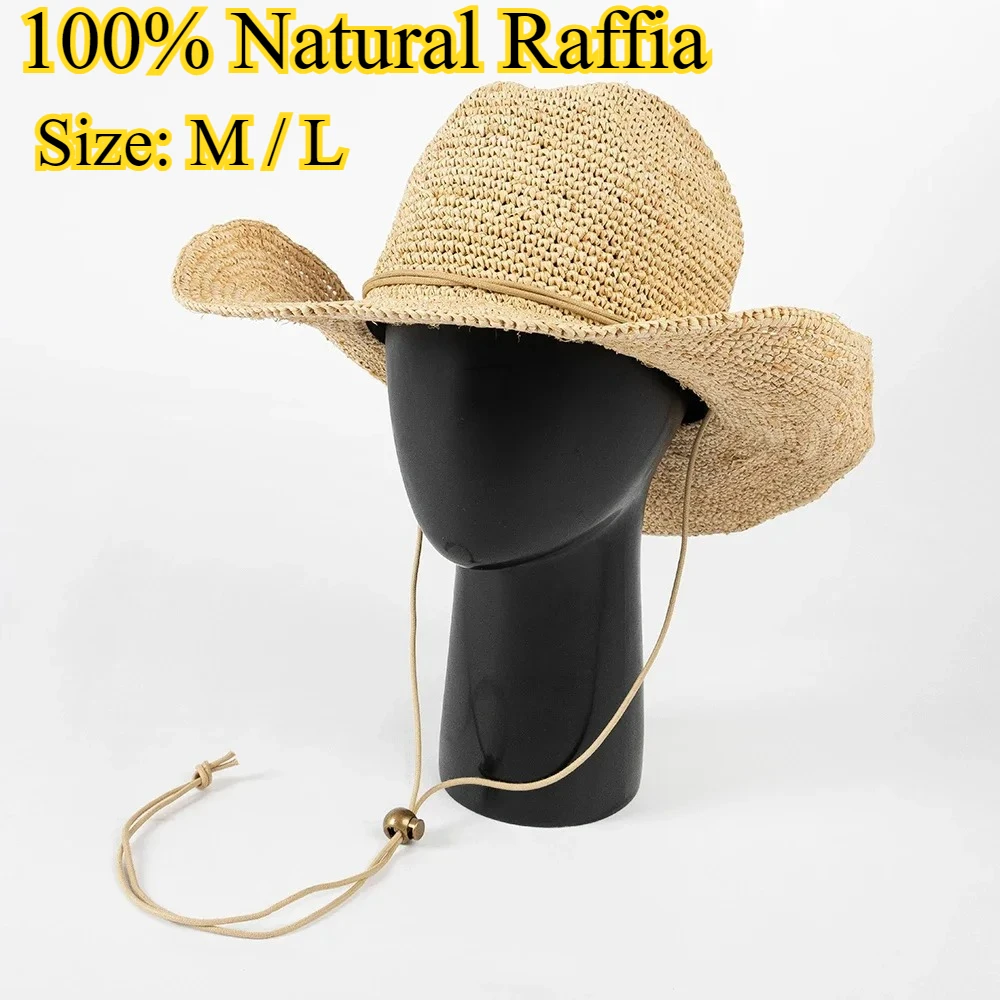 Western Cowboy Straw Hat Foldable Windproof Rope Cap Men's And Women's Summer Wide Brim Outdoor Beach Sun Hat