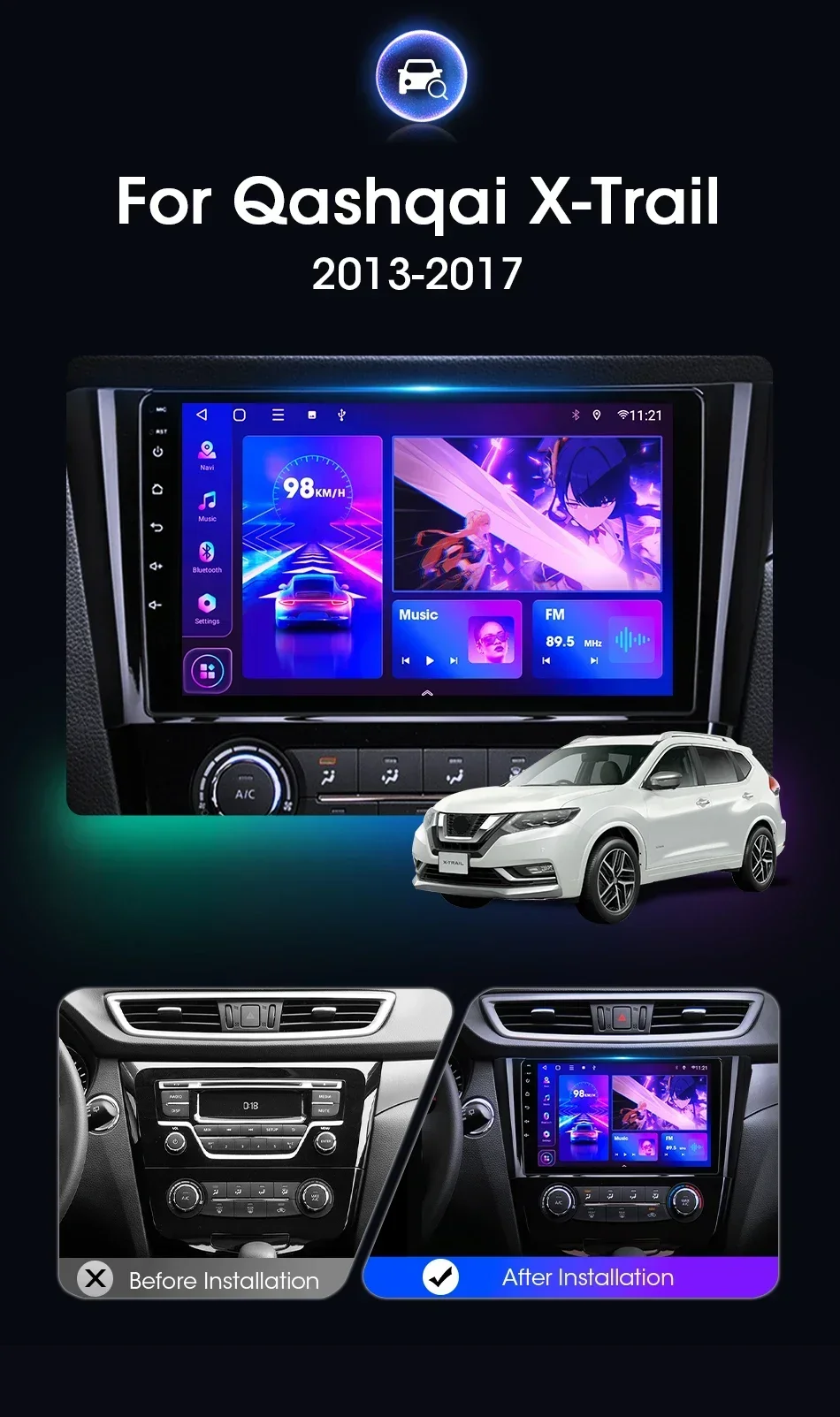 Srnubi 2 Din Auto Radio Android Für Nissan X-Trail 3 T32 Qashqai J11 2 2013-2017 drahtlose CarPlay Android Auto Auto Multimedia GPS – Detail 8
