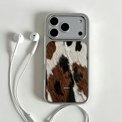 Elegant Brown & White Cowhide Vib Phone Case - Luxury Clear Soft Back Cover - iPhone 15 Plus (XKDJ - 413HKX340A1)