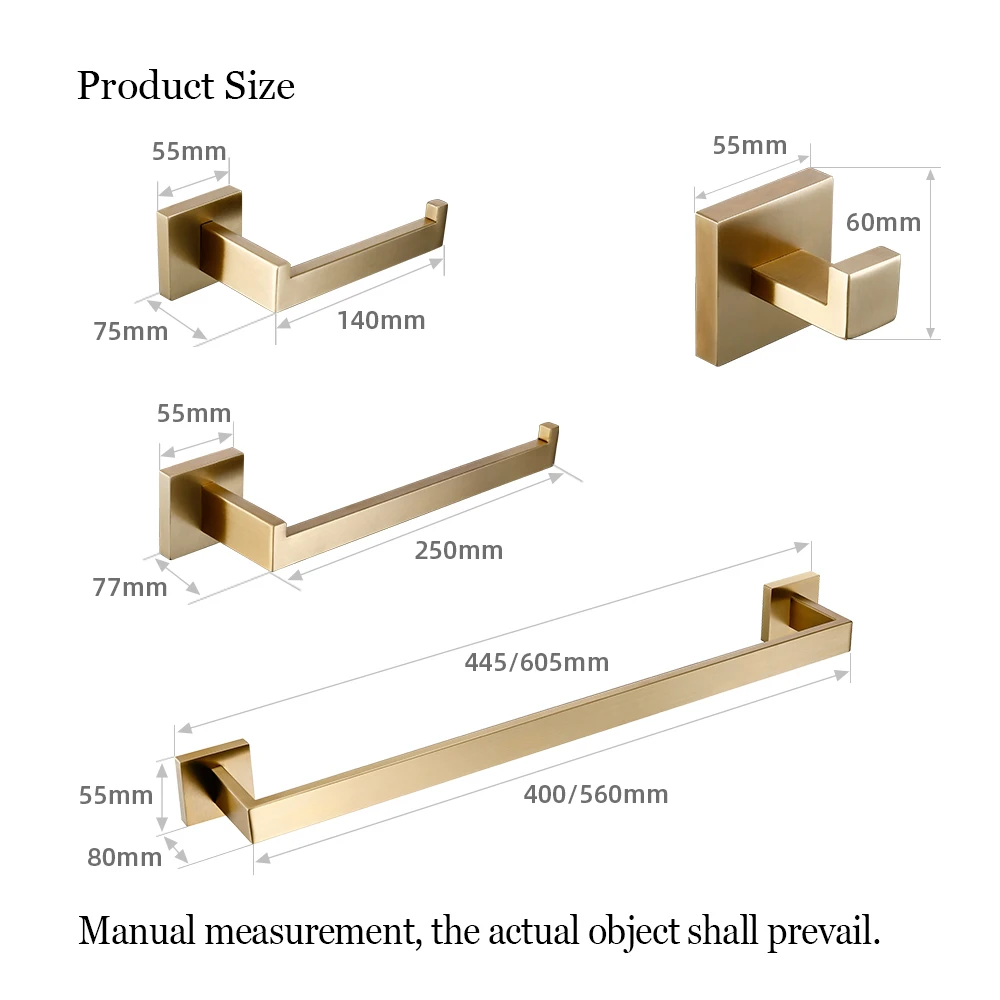 Matte Gold Towel Rack 304 stainless steel Towel Bar Double Shelf Paper Holder Tissue Holder Toilet Brush Toilet Paper Holder Paper Towel Holder Bathroom Hardware Accessories Bathroom Hardware Set