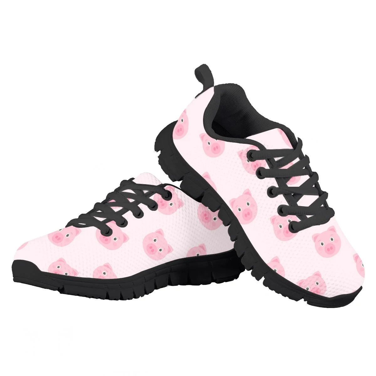 Cute Pink Piggy Pattern Children's Running Shoes Autumn Winter Tennis Sneaker Work Hospital Jogging Lightweight Lace Up Footwear