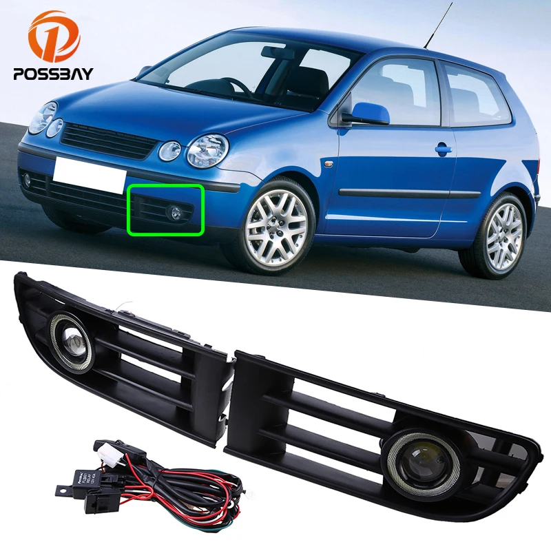 

Car Front Bumper Fog Lights Grille White LED Angel Eye Daytime Running Lamp for VW Polo Derby Vento-IND Classic Lim 2002-2006