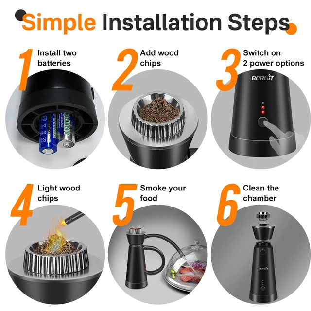 Pistola Affumicatrice Boruit SK301B - Per Carne, Cocktail E Formaggio Con Trucioli Di Legno