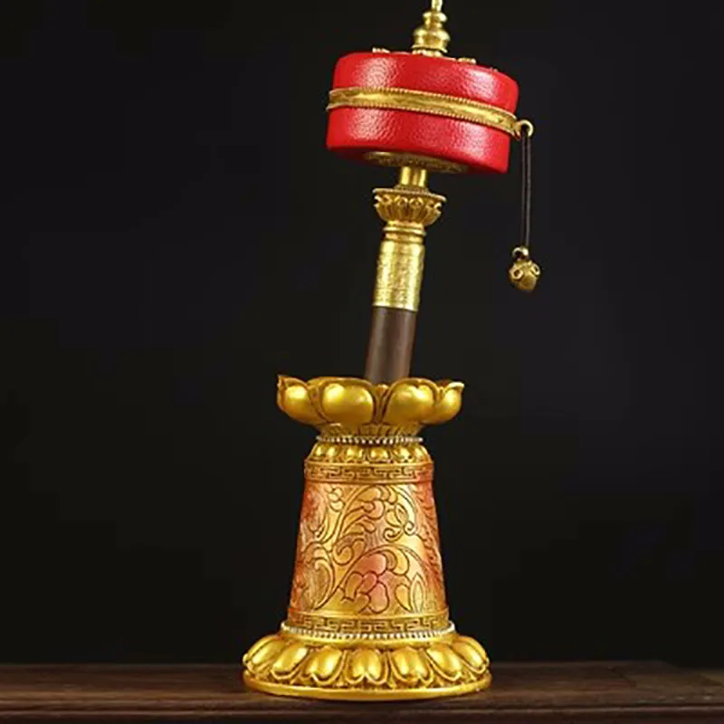 Exquisite Resin Lotus Hand Spinning Sutra Wheel Base Inlaid with Esoteric Practice Tools for Tibet