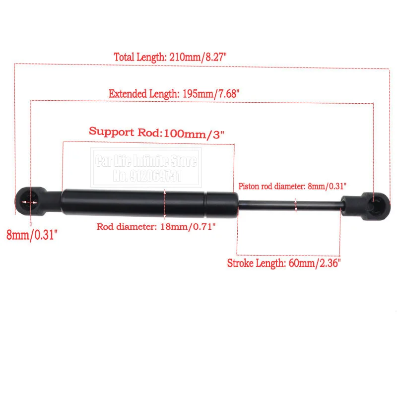 Car Gas Strut 195mm 8mm Universal Gas Spring Lift Supports Struts 2pcs For Car Boat Caravans Bar Hood Rod Shock 200/250/320/380N gas spring gas strut fitting