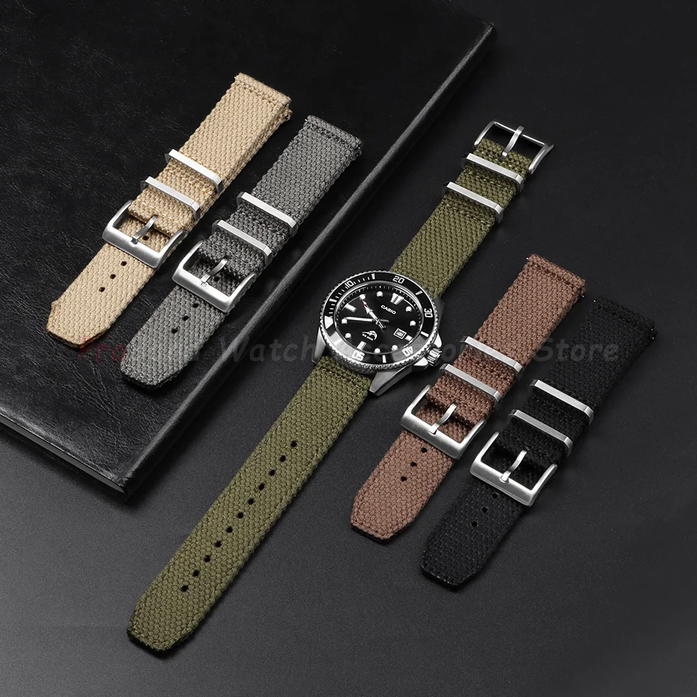 Premium Khaki Nylon Sailcloth Canvas Watch Strap - Universal Soft Sport Bracelet
