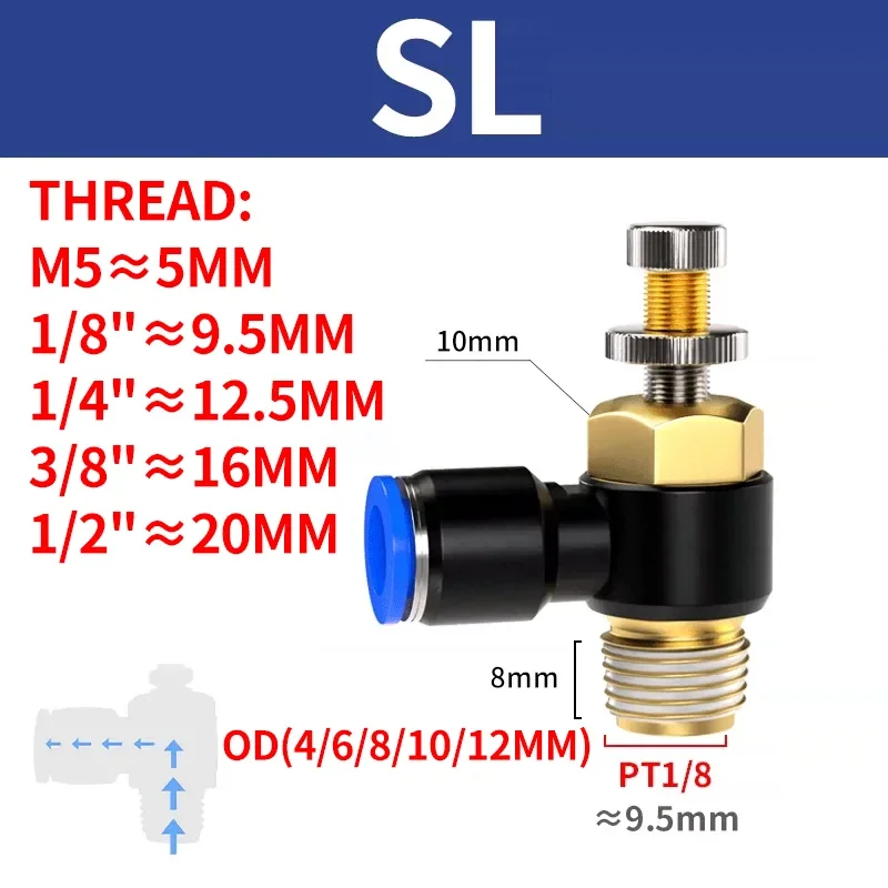 20/50Pcs PC/PCF/PL/SL/PB 공기 호스 공압 피팅 4mm 6mm 1/8 1/4 3/8 1/2 호스 피팅 파이프 퀵 커넥터