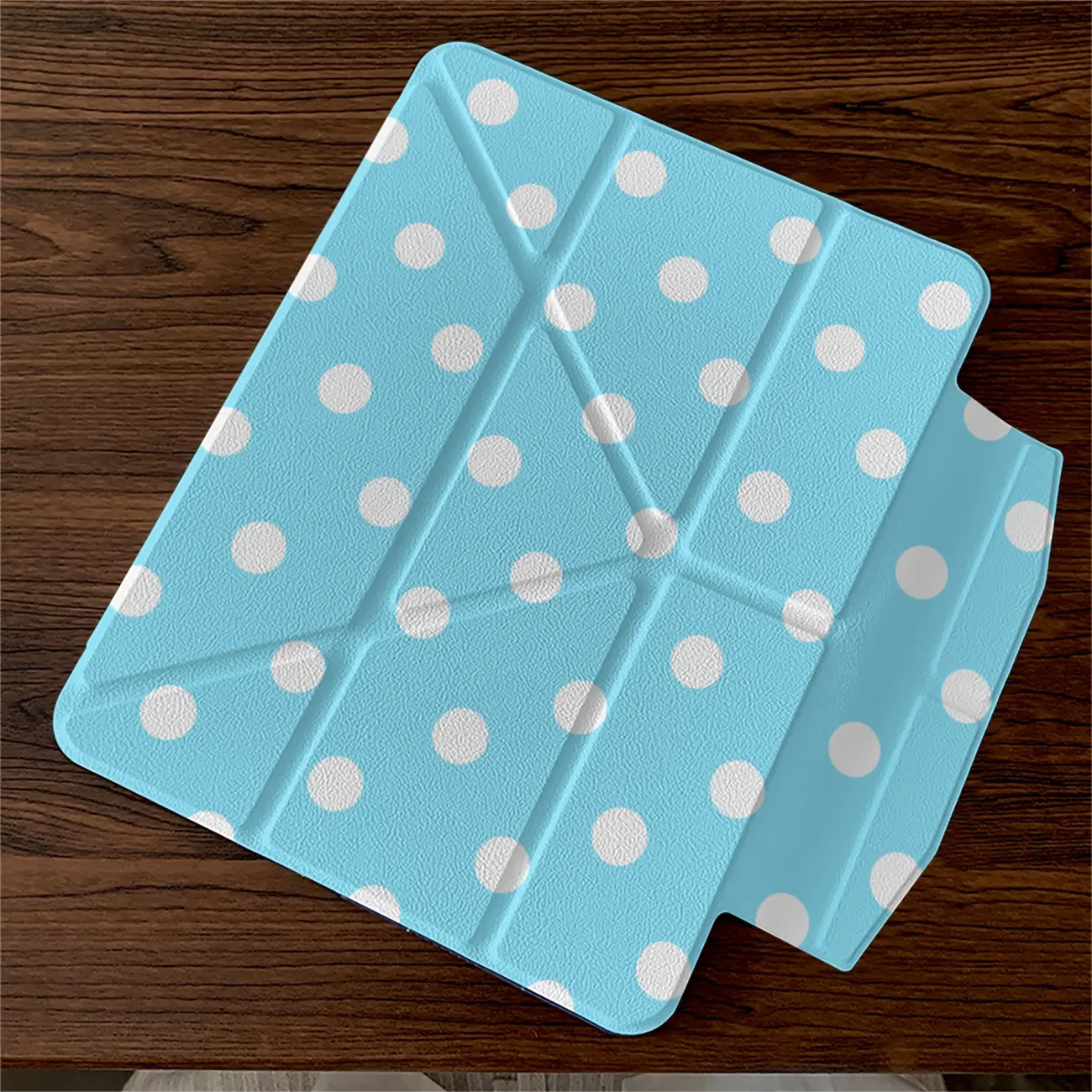 Summer Fresh White Wave Point Adhesive iPad Case with Buckle Edge Design