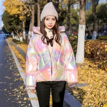 

2021 New Winter Jacket Coats Women Parkas Hooded Glossy Down Cotton Jacket Warm Casual Parka Padded Cotton Coat Female P1062