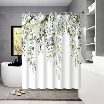 Eucalyptus Print Bathroom Shower Curtain 1