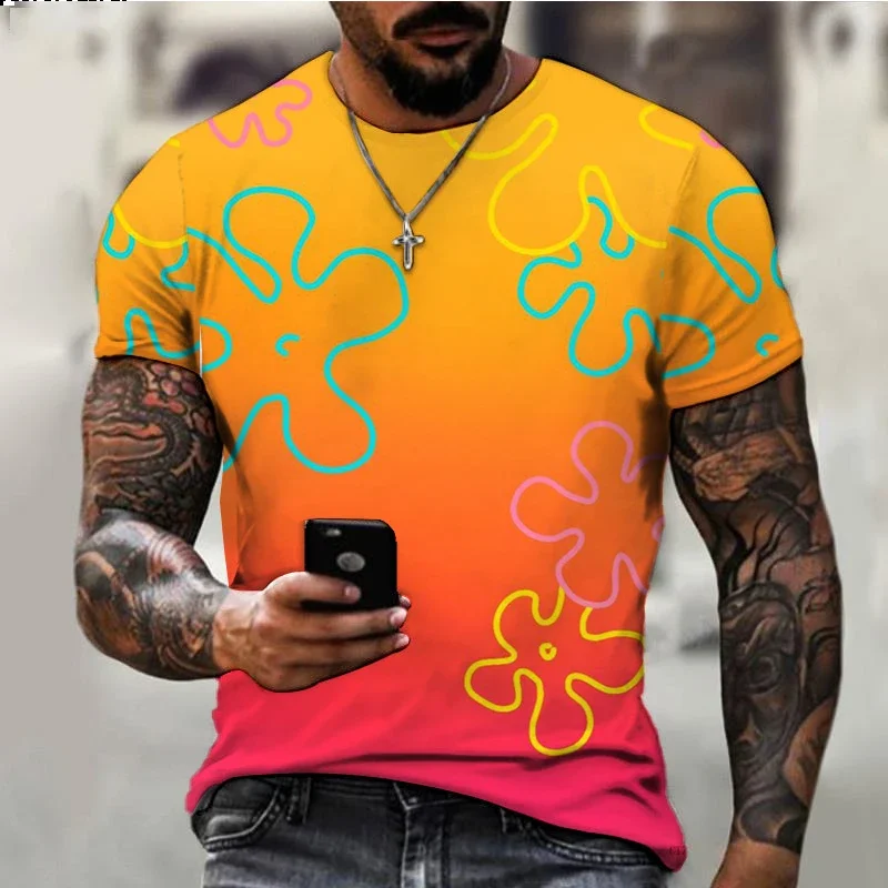 2024 Summer SpongeBob Tshirt Kids New Fashion Brand All-match Men Women T-shirt Cartoon Print Children's Harajuku Casual T-shirt 2