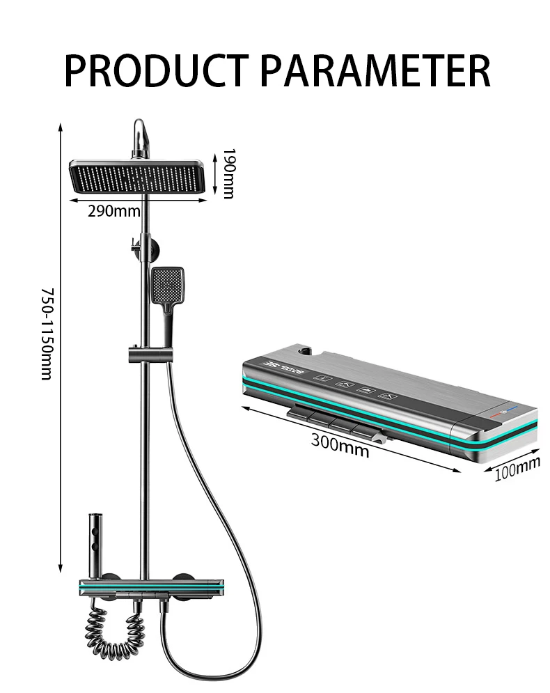Description Picture 4 of itemLED Digital Atmosphere Shower System Bathroom Hot Cold Mixer Bath Set Bathtub Wall Mount SPA Rain Fall Piano Button Shower Set