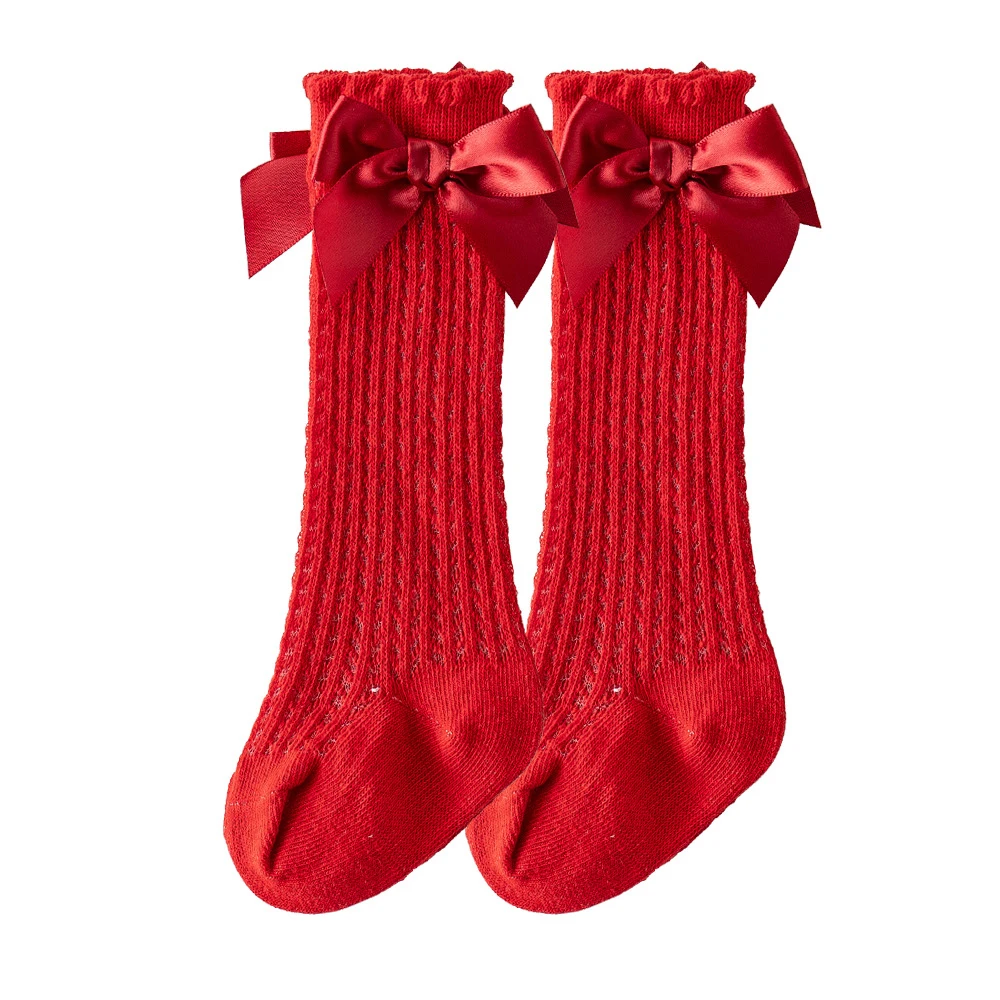 Spring Summer Baby Socks Big Bow Red Children's Knee High Newbron  Mother Kids Floor Cotton Socks Baby Accessories Girls Clothes 5