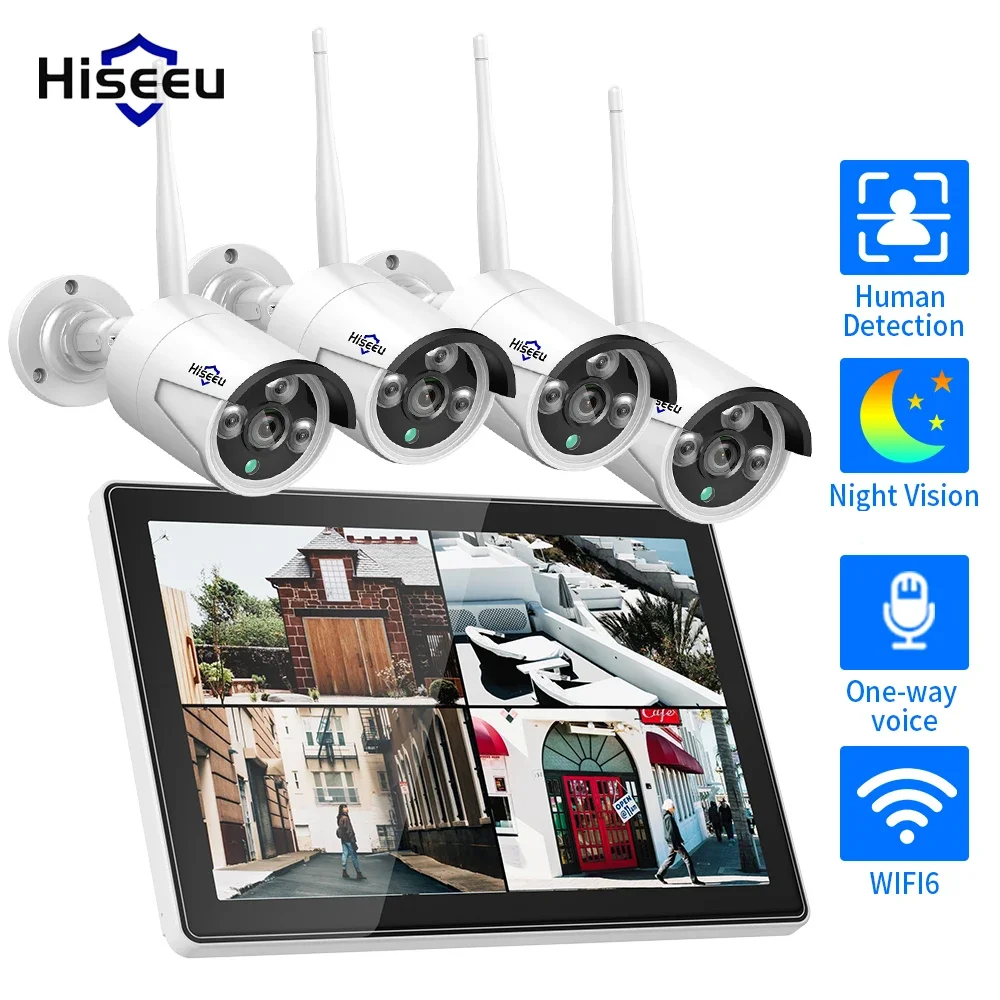 Hiseeu 3/5mp 10ch nvr mit 10.1 "Monitor drahtlose Überwachungs kameras Kit Outdoor wasserdichte IP-Kamera Überwachung CCTV-System-Set