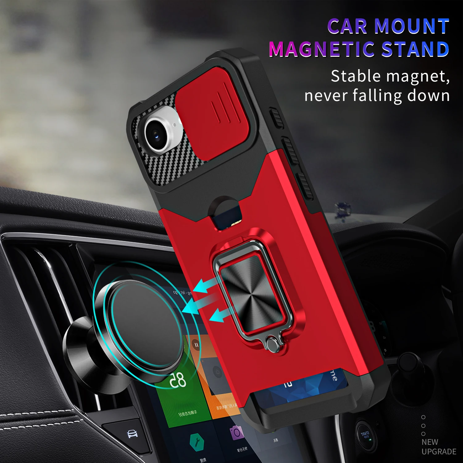 Hidden Card Slot Magnetic 360° Bracket Sliding Case - Anti-Drop PC Cover