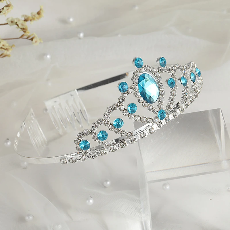 Purple Pink Blue Crystal Princess Tiara Comb Headband Wedding Bridal Crown Girls Hair Jewelry Accessories
