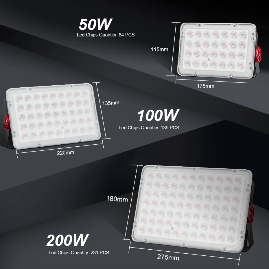RGB LED 투광 조명, IP66 방수 스포트라이트, 24 키 리모컨 가로등, 야외 투광 조명, 200W, 100W, 50W, 220V