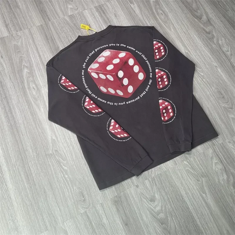 

Dice Printing SAINT MICHAEL Pullovers Men Women 1:1 Washed Vintage Oversized Long Sleeves