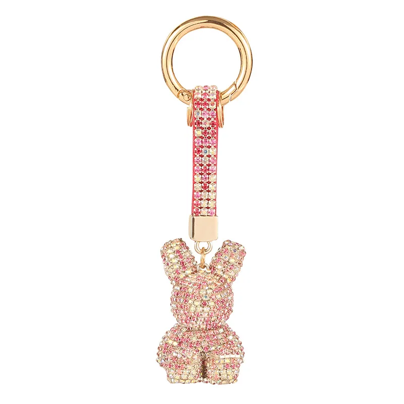 Fashion Car Key Ring Lady Gift Creative Full Diamond cartoon doll inlaid with diamond rabbit key ring affixed diamond jewelry 6