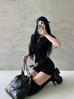 Playsuits Spicy Girl Round Neck Single Breasted Elastic Slim Solid Color Short Sleeved Jumpsuit Shorts For Women Korean KSP1 - Image 6