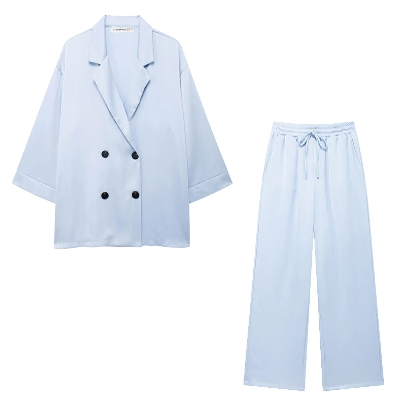 Willshela Women Fashion 2 Piece Set Solid Double Breasted Blazer & Vintage Elastic Waist Trousers Feamle Chic Lady Pants Sets 5