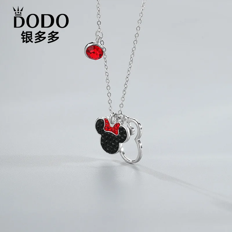 

S925 Sterling Silver Minnie Mouse Necklace Female Cartoon Cartoon Cute Diamond Pendant Necklace Silver Jewelry