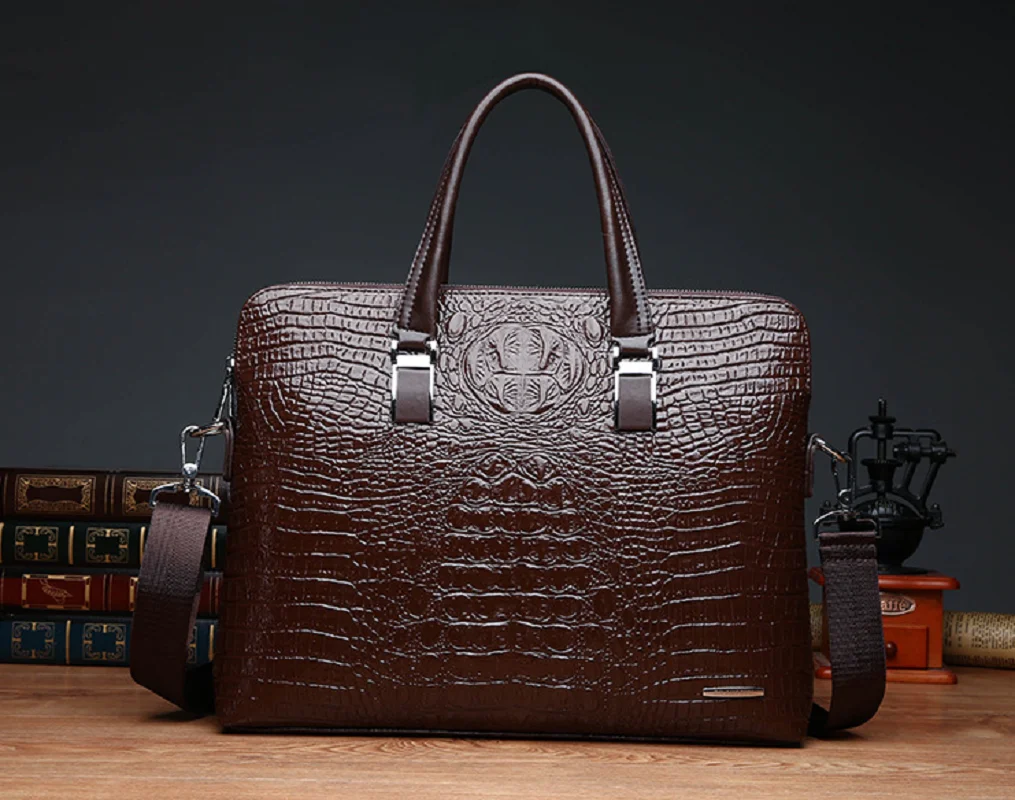 New Arrival Men High Quality Leather Business Briefcase Fashion Crocodile Pattern Handbag Shoulder Bags Crossbody Laptop Bag