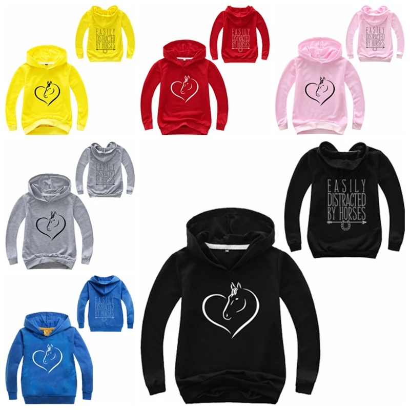 

New Fashion Cartoon Horse Hoodies Kids Long Sleeve Shirt Hooded Pullover Autumn Girl Sweatshirts Boys Sweater Streetwear 2-16Y