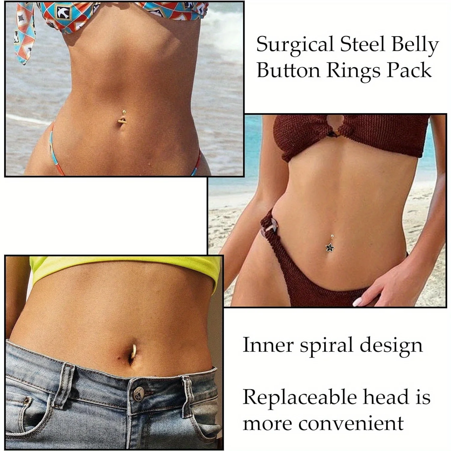 Drperfect 316L Surgical Steel Belly Button Ring Pack for Women