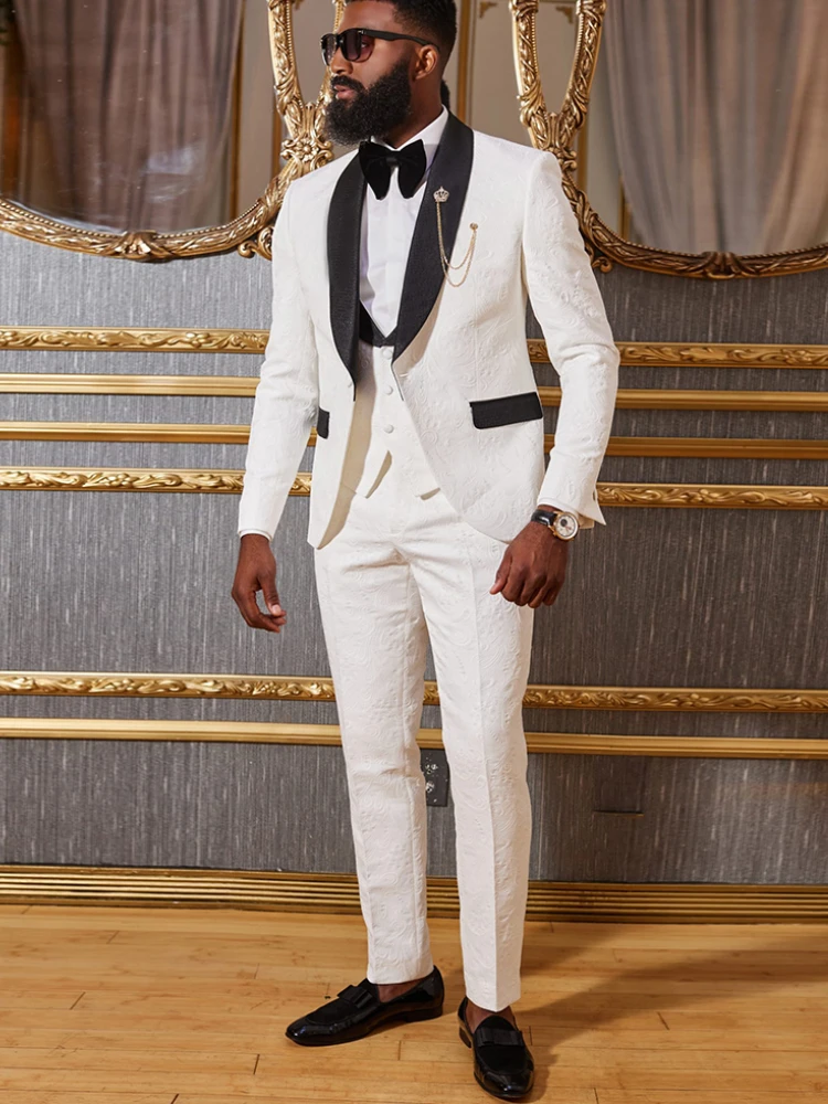 African Wedding Suits for Men Slim Fit Custom Groom Tuxedo 3 Piece Formal Business Male Suit Jacket with Vest Pants 2023