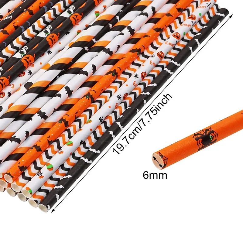25PCS Christmas Kraft Paper Straw Disposable Colorful Print Straws Halloween New Year Party Decoration Home Table Decor Supplies