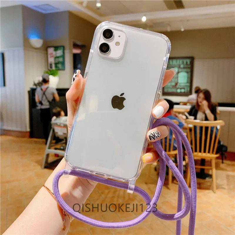 thumbnail image 1 of Crossbody Necklace Cord Lanyard Transparent Hard Case For iPhone 14 13 12 11 Pro Max XS XR X 8 7 Plus 15 Clear Soft Cover, 1 of 5