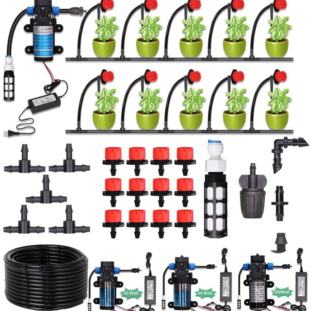5-30 M Garden Watering Set 45W Self-Priming Pump Supporting Power Supply Greenhouse Balcony Drip Irrigation Combination System