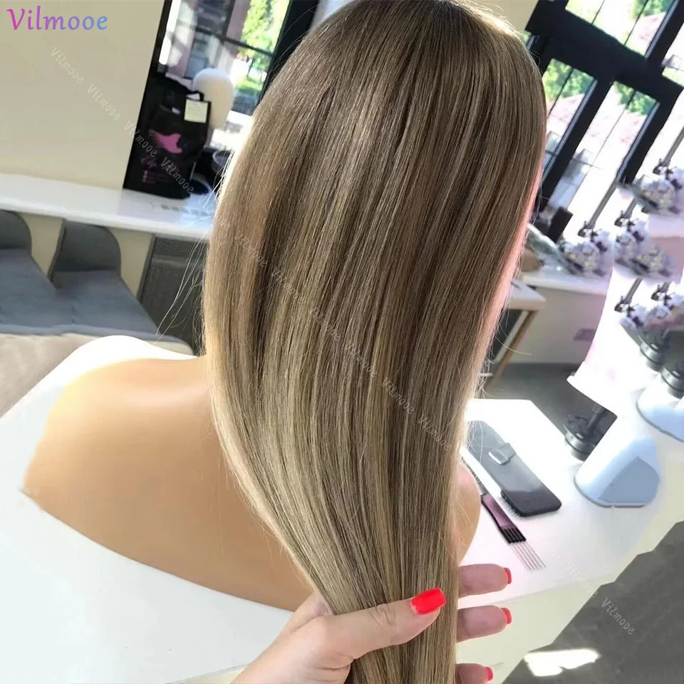 Highlight Ash Blonde Color 13x4 Lace Front Wigs Straight Brazilian Remy Human Hair Glueless 5x5 Silk Top Wigs Baby Hair