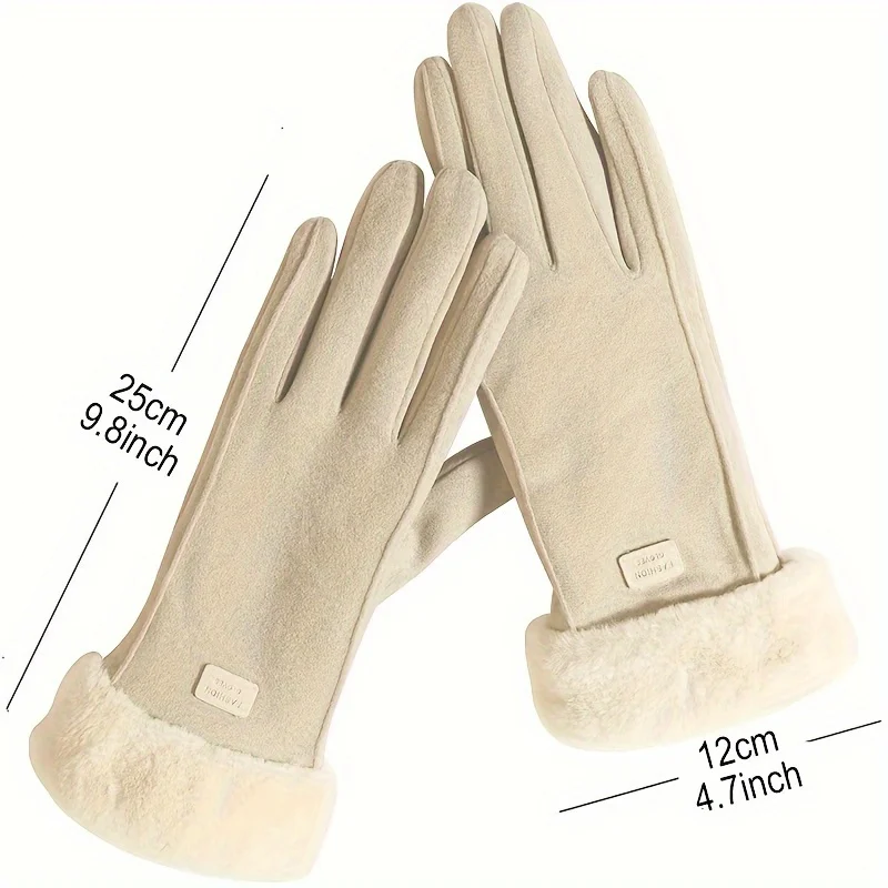 Women Touch Screen Gloves Fashion Mittens Autumn Winter Warm Thin Cashmere Solid Cycling Drive Suede Fabric Elegant Windproof - 4