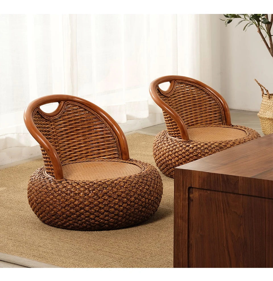 Description Picture 2 of itemModern Furniture Japanese Vine Woven Tatami Back Chair Living Room Sofa Chair Handmade Round Stool Balcony Leisure Tea Chair