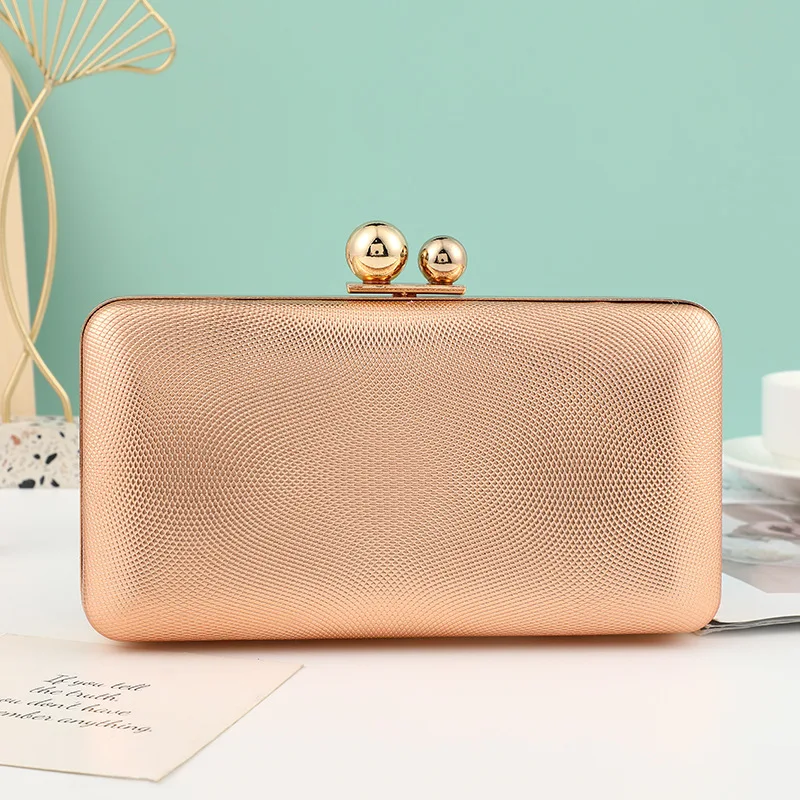 Champagne Leather Evening Party Clutch Bags Womens 2023 Fashion Simple Spherical Double-button Square Bag Over Shoulder Handbags