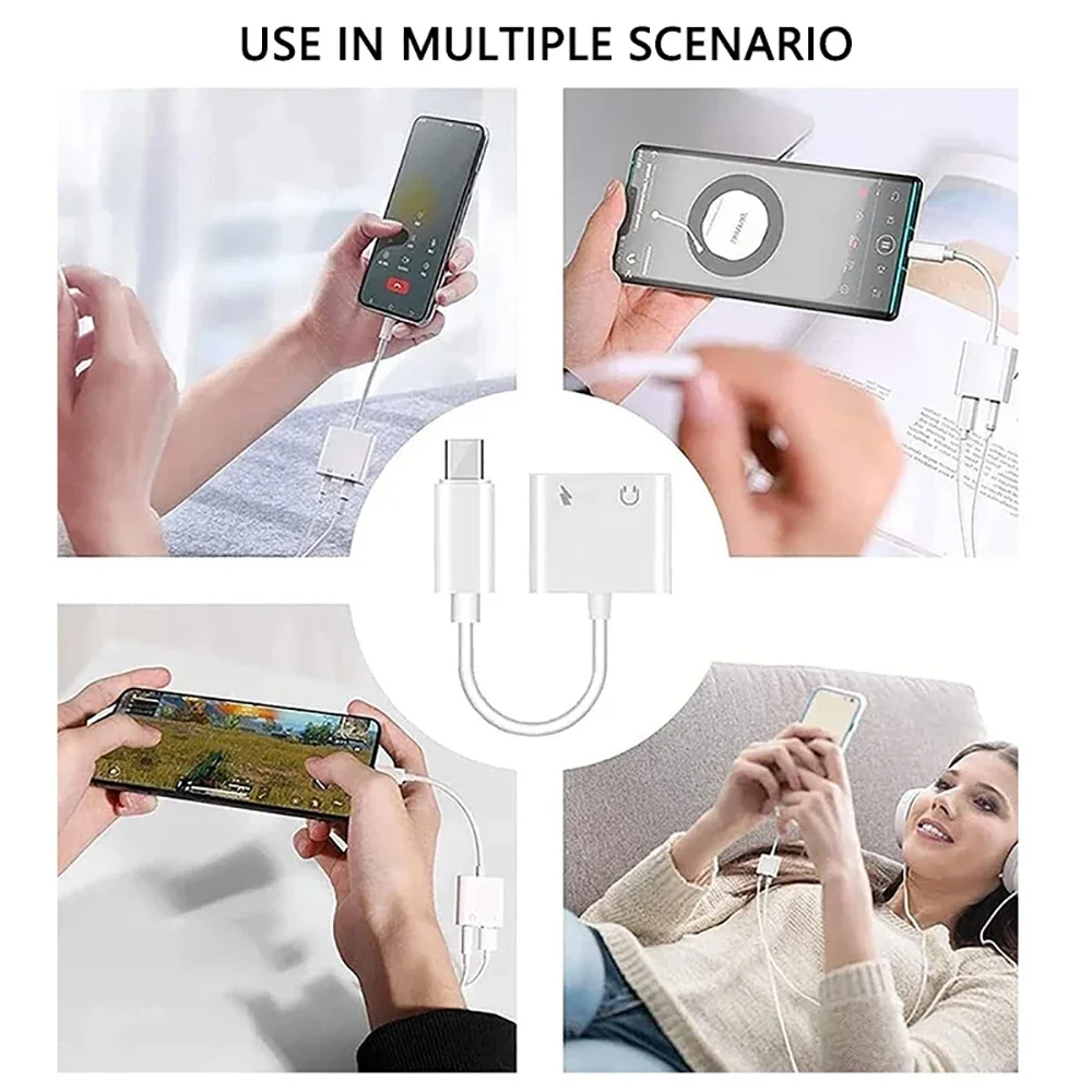 2-in-1 USB-C to 3.5mm Jack Type-C Charging Aux Cable For Samsung Xiaomi Huawei Wired Headphones Connector