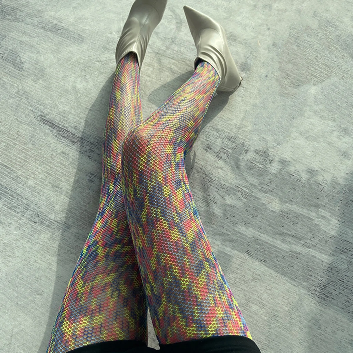 Japanese Rainbow Mesh Socks Women's Personalized Colored Pantyhose Spring and Autumn Gradient Party Silk Socks