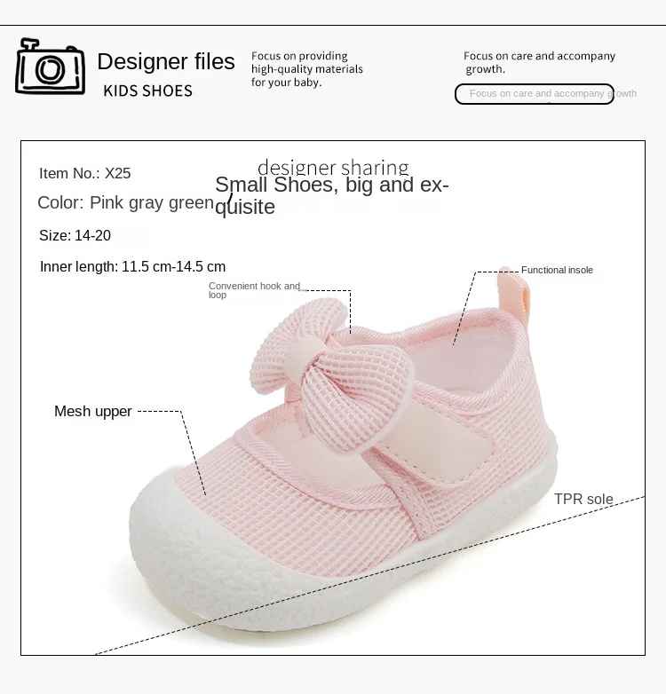Description Picture 3 of itemKids Shoes Baby Girl Walking Shoes with Breathable and Non Slip Mesh Bow Princess Shoes with Non Slip Soft Soles