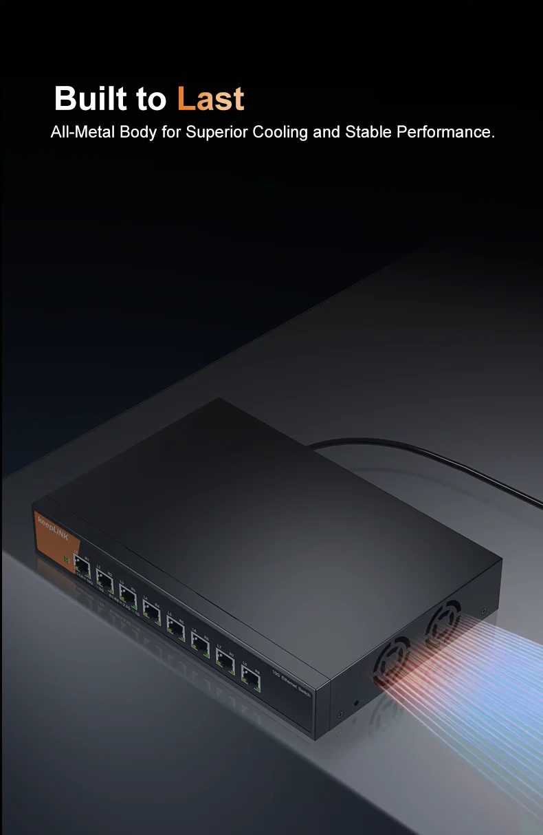 KeepLiNK KP-9000-8XT-AC 8 Port 10G/Multi-Gig Unmanaged Ethernet Switch Desktop/Wall-Mount Plug and Play Sturdy Metal Casing