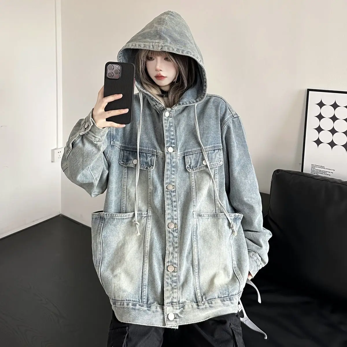 Spring Autumn Vintage Denim Jacket Three-dimensional Pocket Workwear Top Women Men High Street Coat Handsome Wash Jeans Coat street style ripped skinny jeans men vintage wash solid fashion denim trouser mens casual slim fit pencil denim pants hot sale