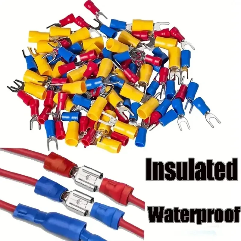 Cable Connector Kit Insulated Electrical Wire Crimp Spade Butt Ring Fork Set Ring Lugs Rolled Terminals Assorted