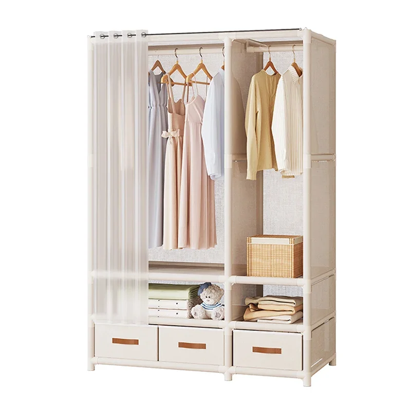 

Simple Open Wardrobes for Home Portable Bedroom Clothes Hanger Storage Cabinet Dustproof Multilayer Fabric Wardrobe with Drawers