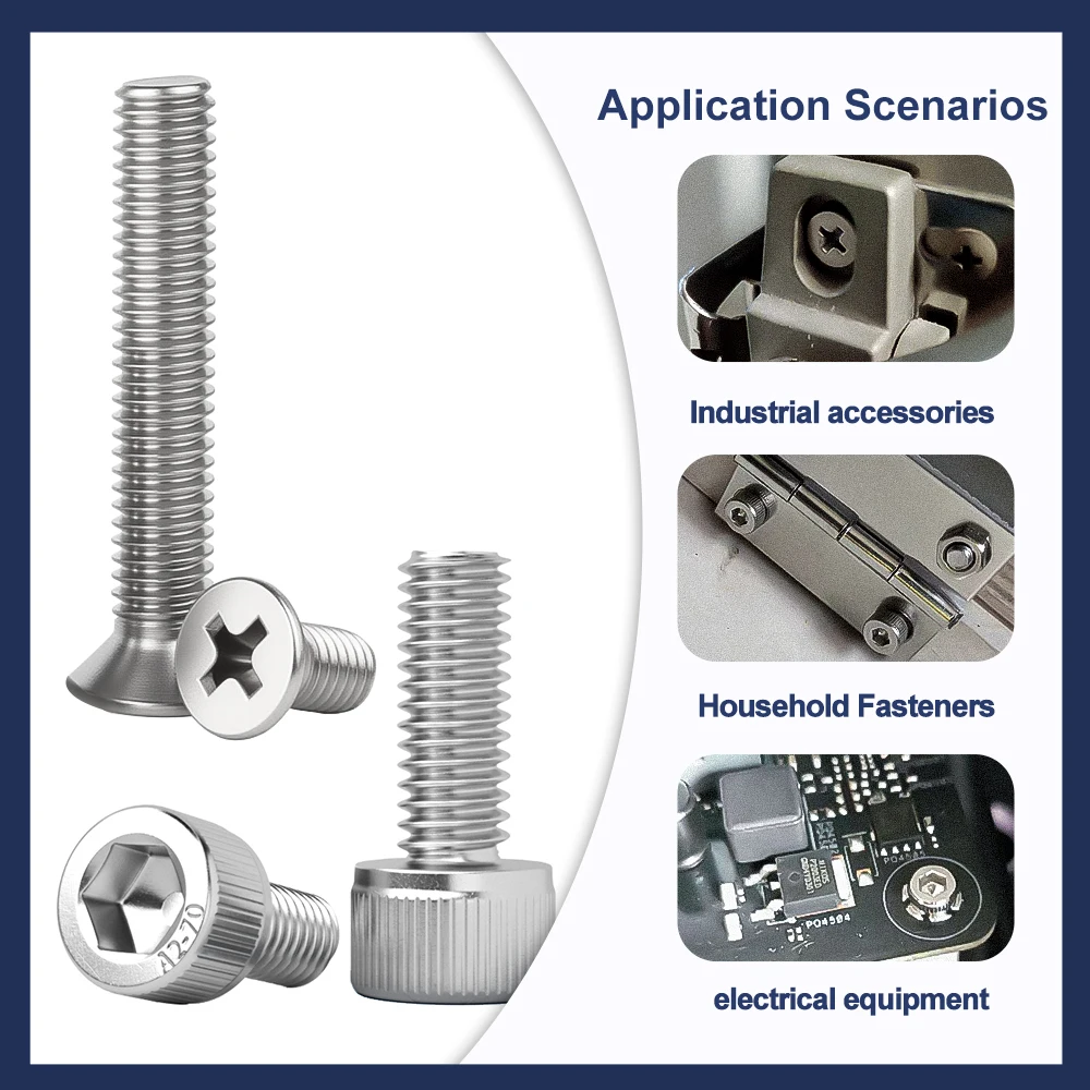 Hexagon Socket Screw M2 M2.5 M3 M4 M5 M6 M8 304 Stainless Steel DIN912 Hexagonal Allen Countersunk Head Cross Phillips Flat