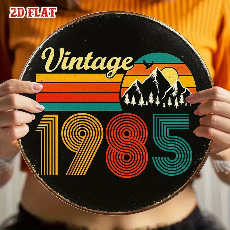 1개의 빈티지 1985 테마 8x8인치 원형 벽 장식 - 80년대 향수를 불러일으키는 복고풍 사인, 내구성이 뛰어난 거실, 사무실 장식