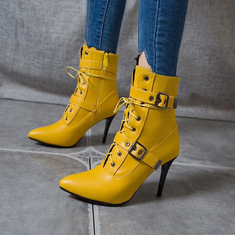 

Women Shoes Thin High Heels Women Boots New Autumn Winter Sexy Pointed Toe Solid Ankle Boot for Women Botines Mujer 2023